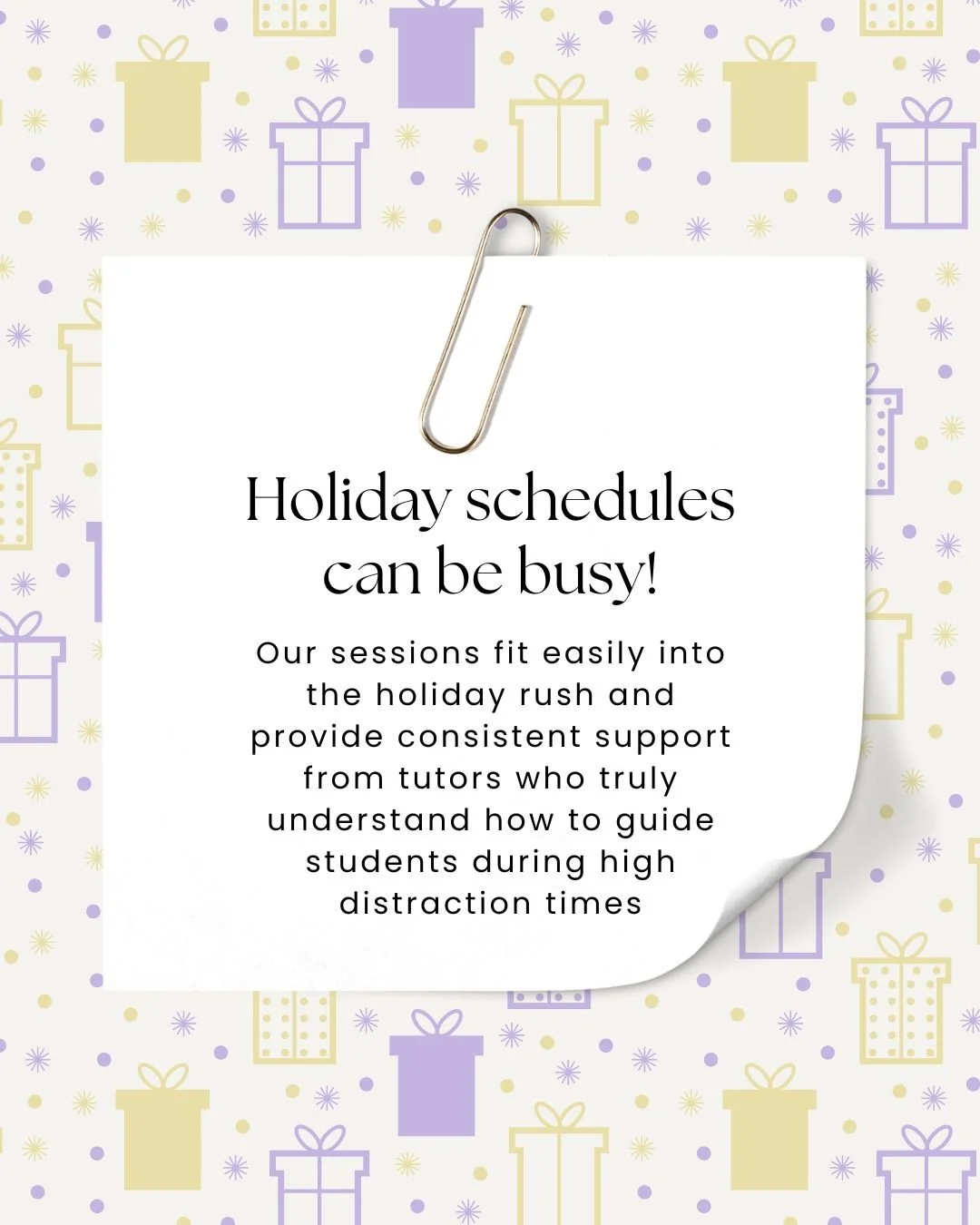 The holidays are such a fun time, but they get busy fast. With travel, events, and family plans, schoolwork can easily slide down the list.

That&rsquo;s where virtual tutoring with Teachers Turned Tutors helps. Our sessions are flexible and easy to 