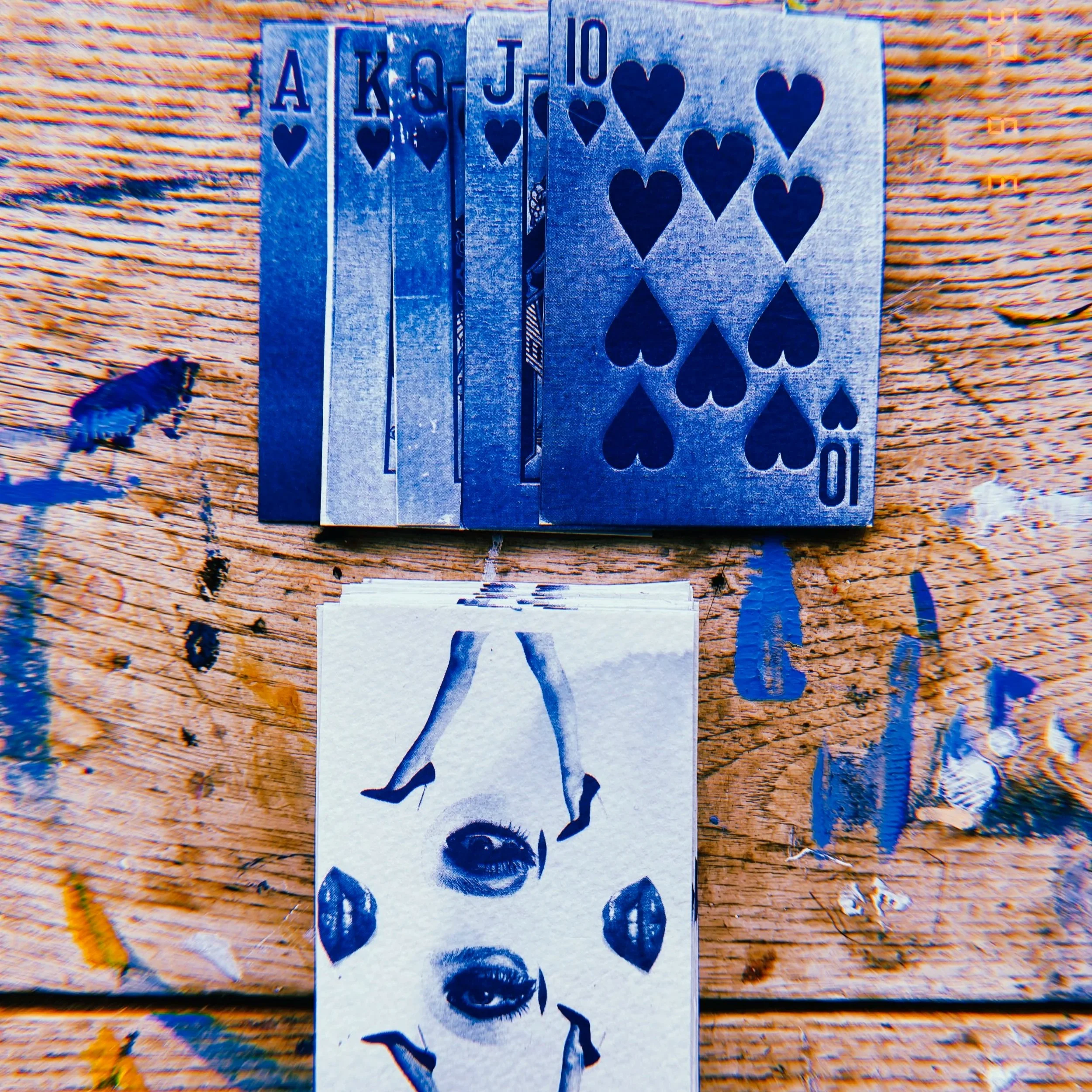 Handmade cyanotype playing card deck