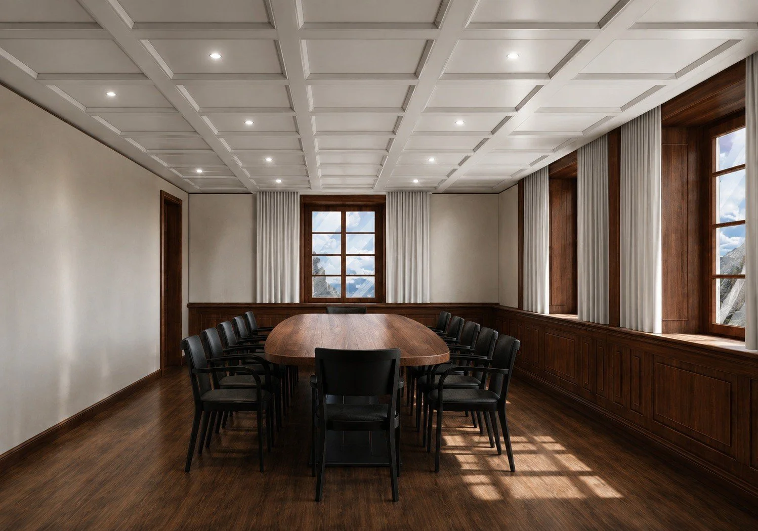 Winkelried private dining and meeting room with a long table and timber panelling.