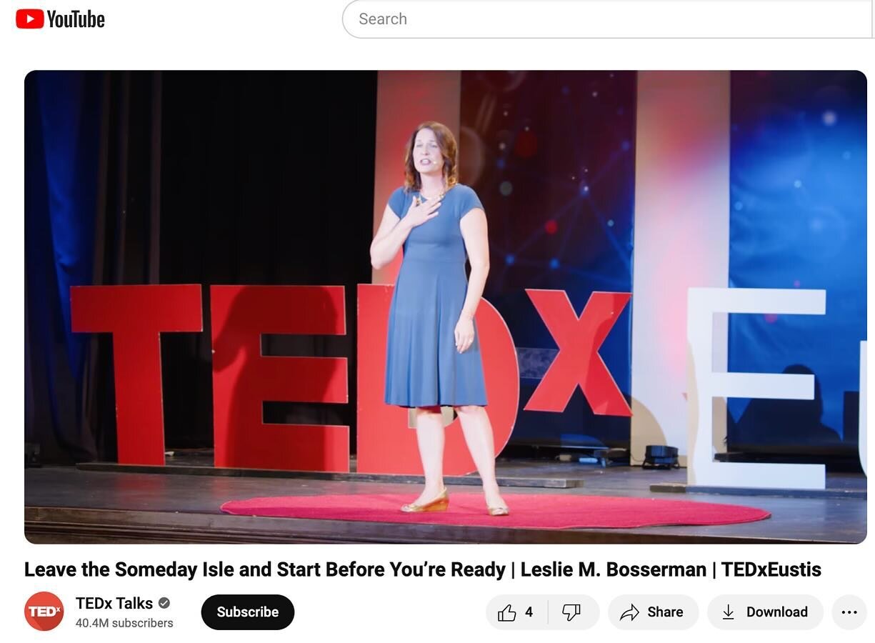 Many people have great ideas, but stay stuck in their coulds, shoulds, and somedays...

Here&rsquo;s what I have to say about that in my @tedxeustis talk &ldquo;Leave the Someday Isle and Start Before You&rsquo;re Ready&rdquo; that finally just got p