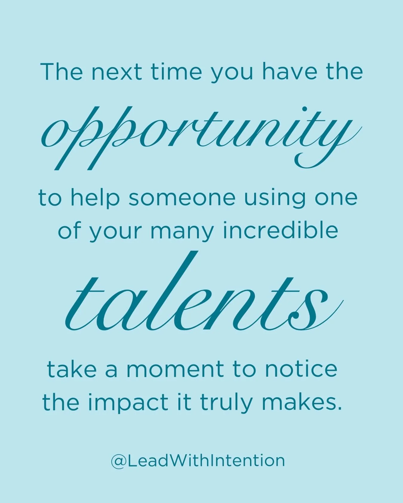 Creativity 👩&zwj;🎨

Hospitality 🍽️

Compassion 💖

Ingenuity 💡 

Courage 🦁

Notice how your may natural talents show up in service to others and the impact you&rsquo;re making ✨

#Talents #Service #Impact #LeadWithIntention #EmotionalEndurance