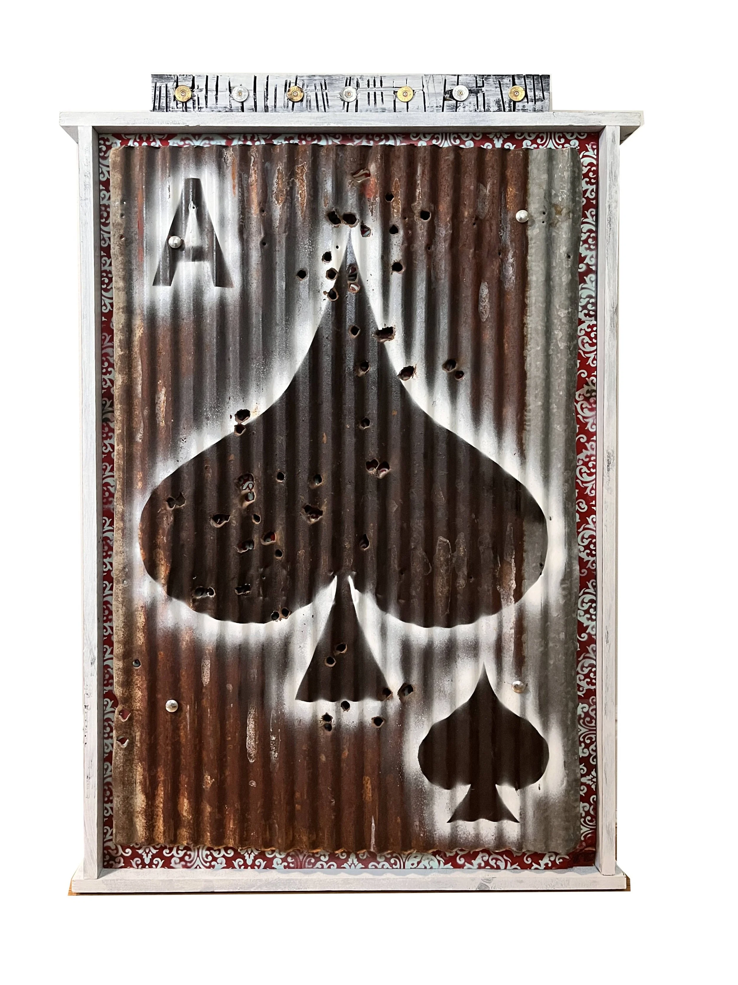 Ace of Spades —- Deadman’s Hand,
Enamel on Tin,
2017