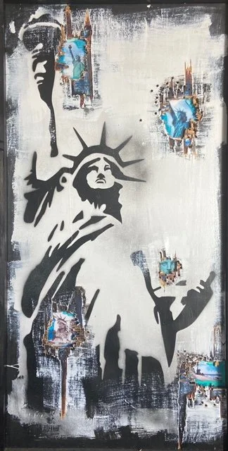 Stat of Lib,
Acrylic and buckshot on Canvas,
2022