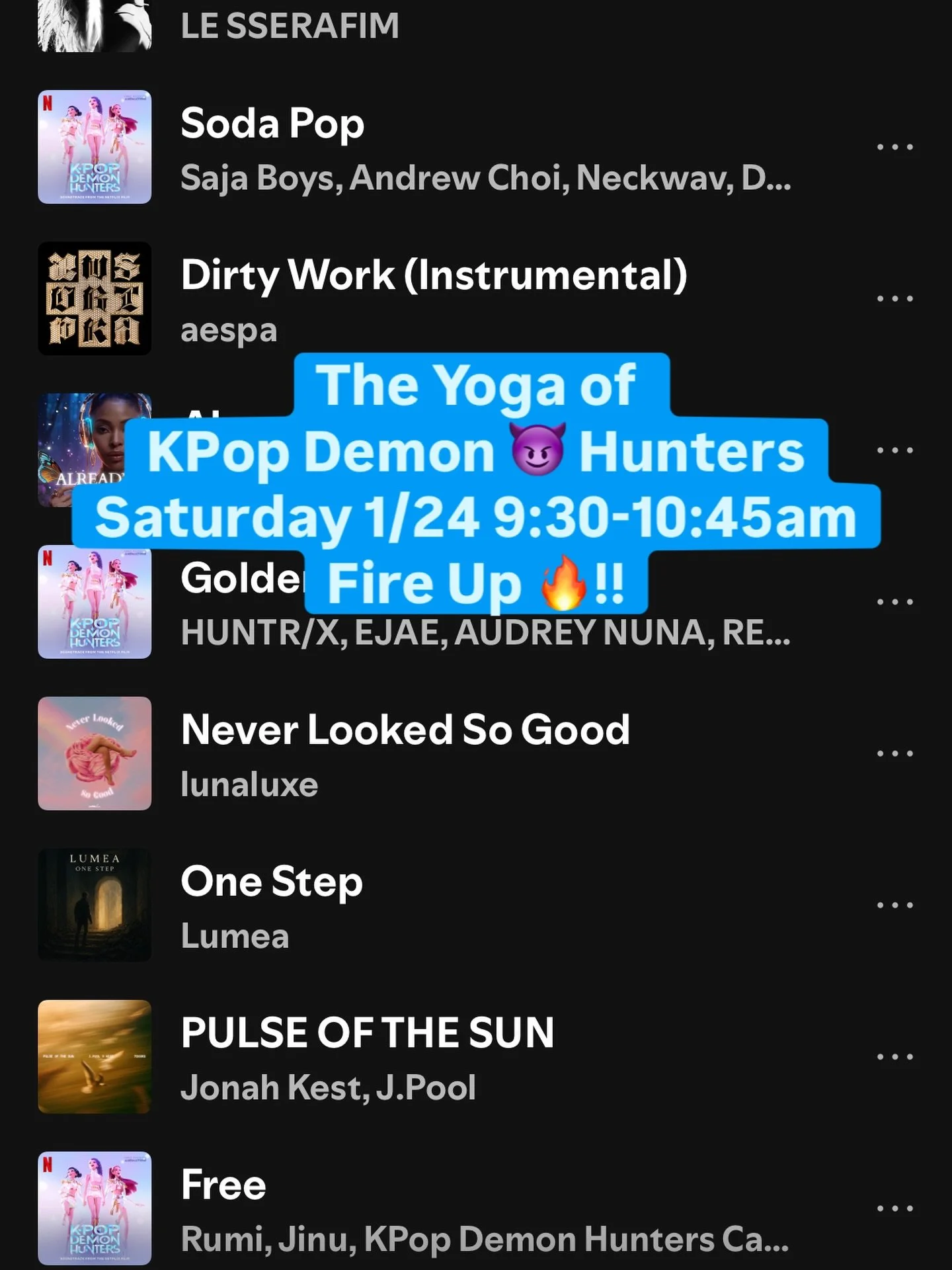 Get your Yoga 🧘&zwj;♀️ 🤸&zwj;♀️ ON and get 💫 Golden 🌟 before the snowstorm❄️ ⛄️!! Join in on Saturday morning for some fun energy as we move to tunes of KPop Demon 😈 Hunters and feel the film&rsquo;s message of self-acceptance 💕 and togethernes