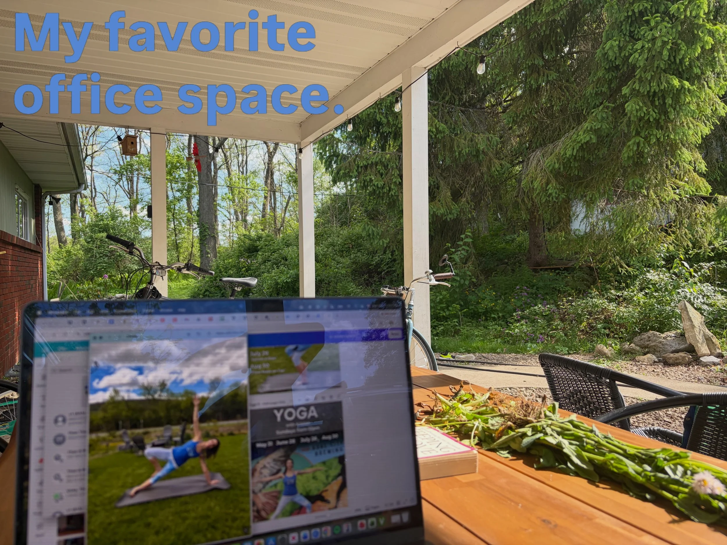 Try with me right now to 1) breathe in, 2) breathe out, 3) be in the moment today. 💚 to Nature 🌱 💐 🌳 My front porch is my favorite place to work this time of year. I hope you&rsquo;re also getting a change of space and able to enjoy the fresh air