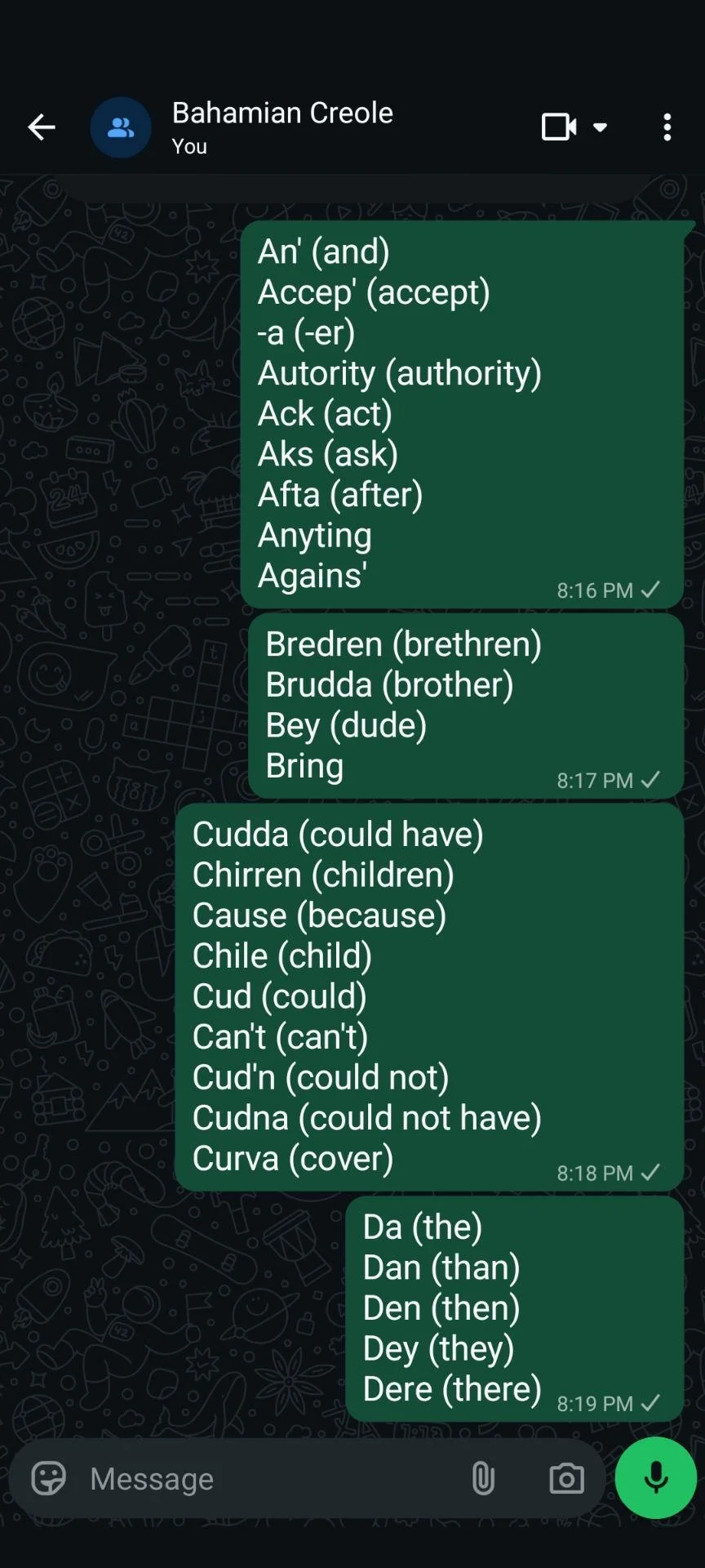 WhatsApp Glossary Example