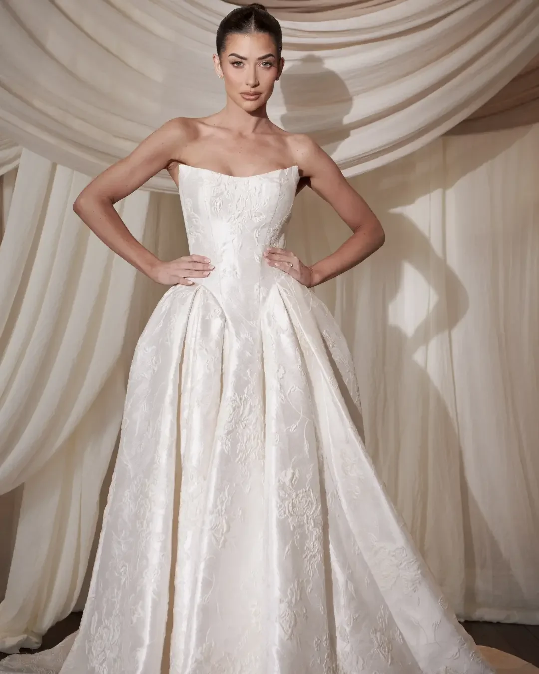 Classic satin brocade wedding dress.webp