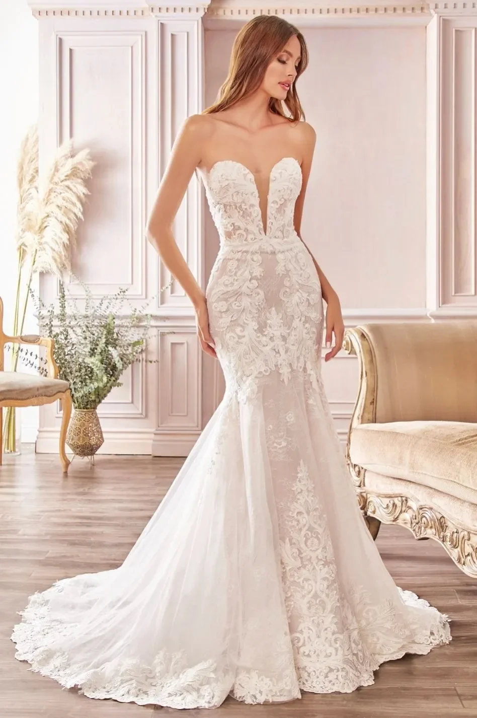 Strapless lace fit and flare wedding dress at Gavin Christianson Bridal