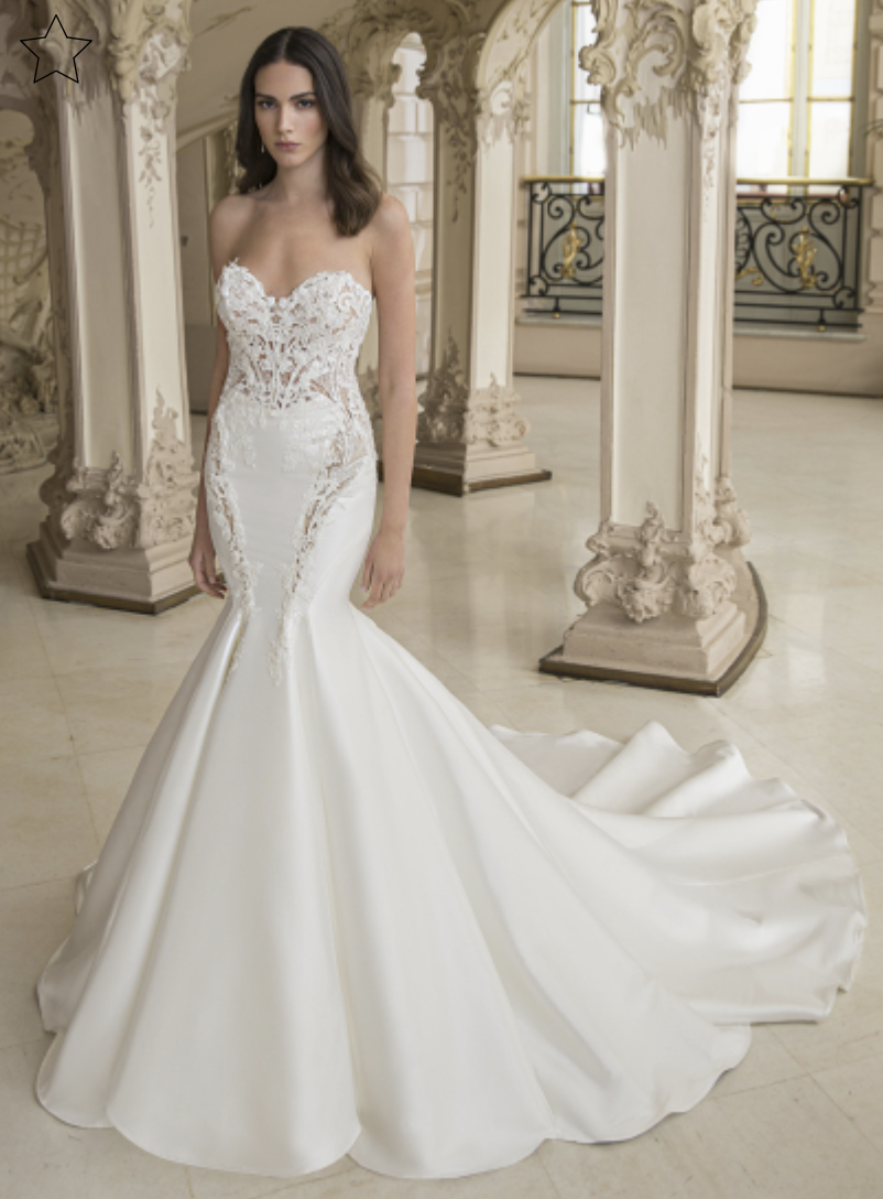 Mermaid satin wedding dress with lace cutouts