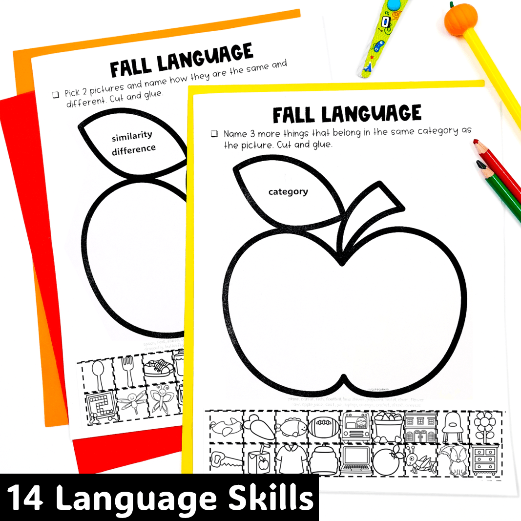 apple speech and language therapy fall worksheets
