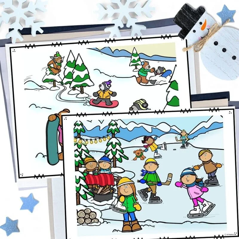 winter picture scenes and sentence writing worksheets