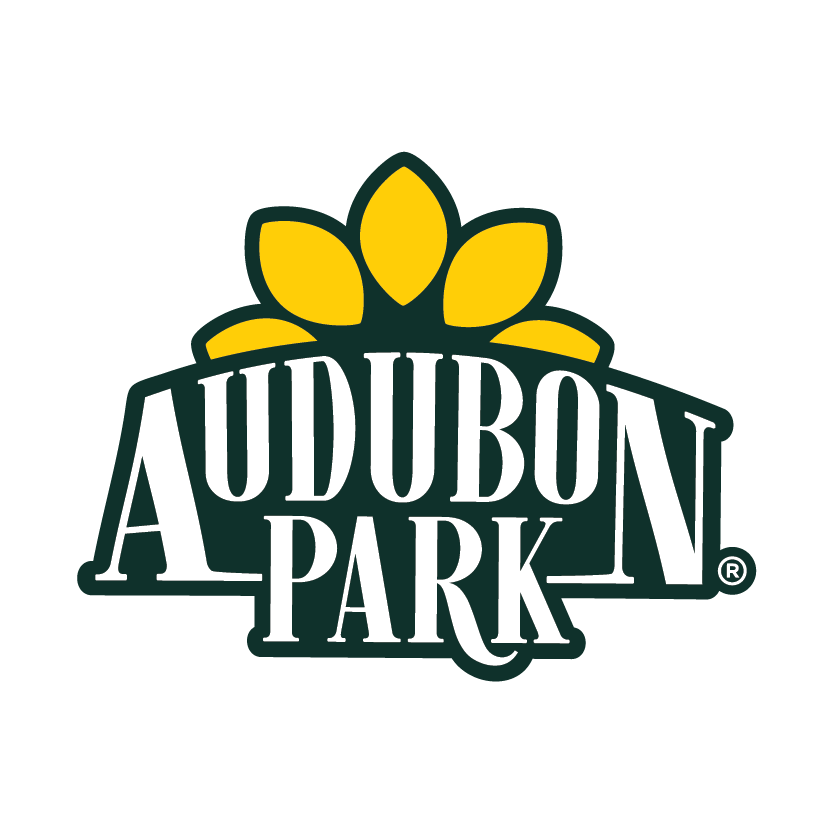 Logo of Audubon Park, featuring a stylized yellow sunflower above the text 'Audubon Park' in white lettering.