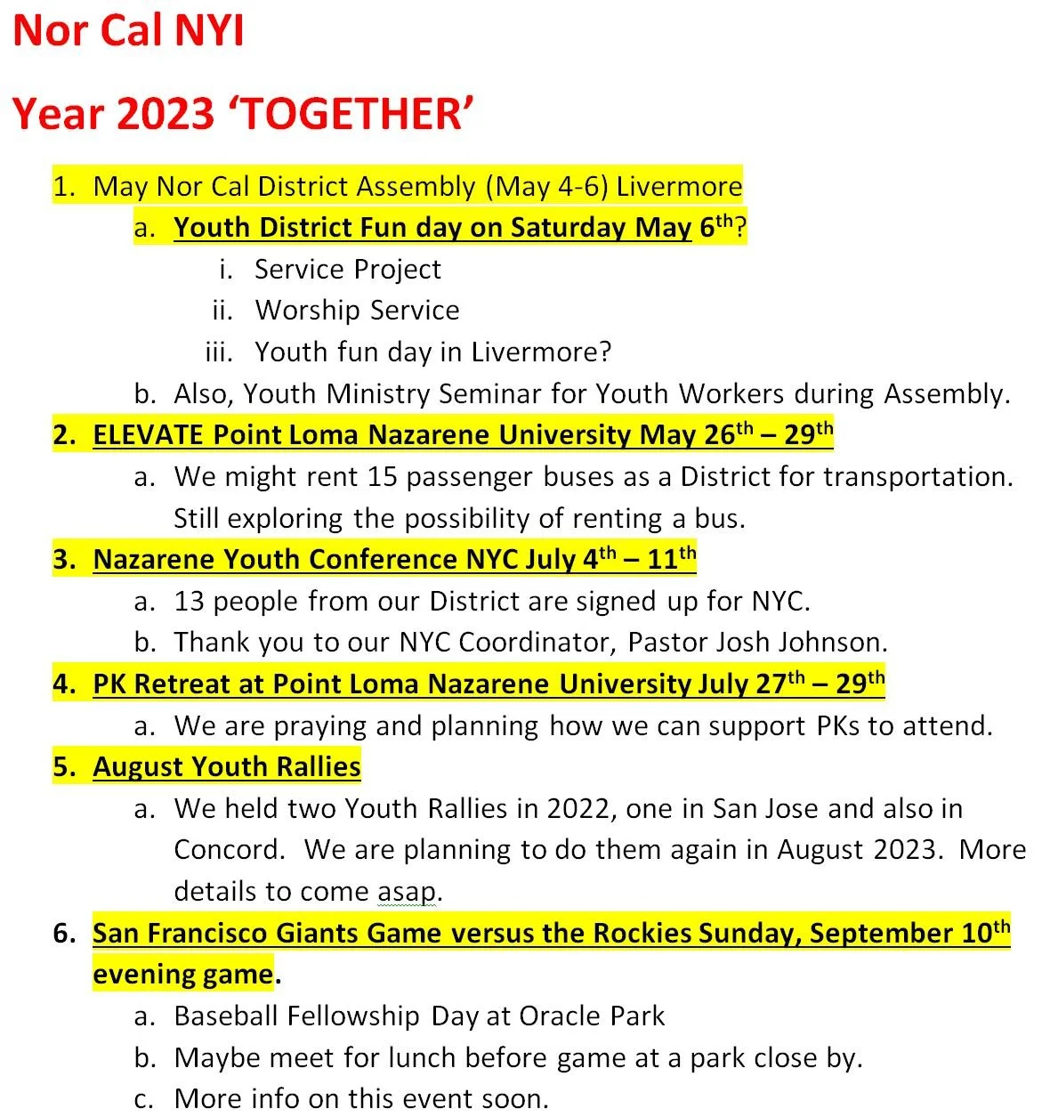 NorCal NYI 2023 Calendar — NorCal