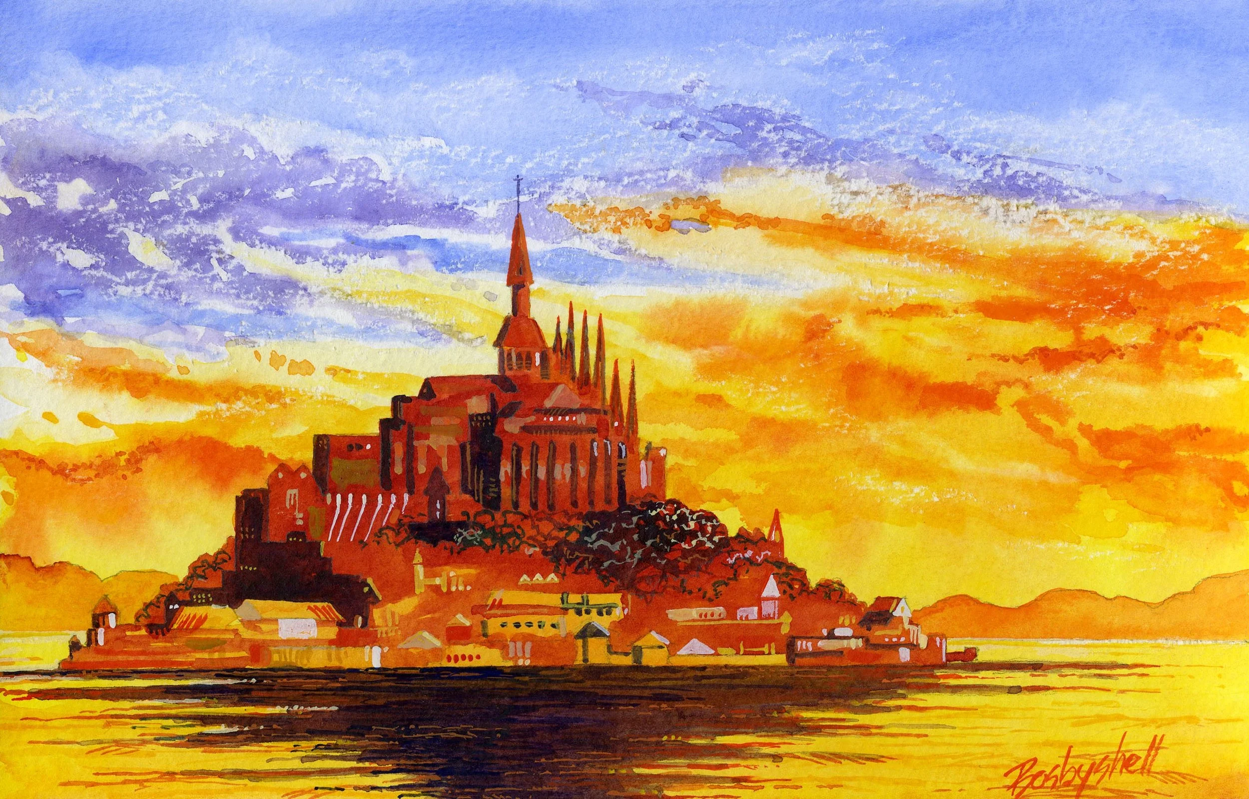 Mont St. Michel Fire Sunset