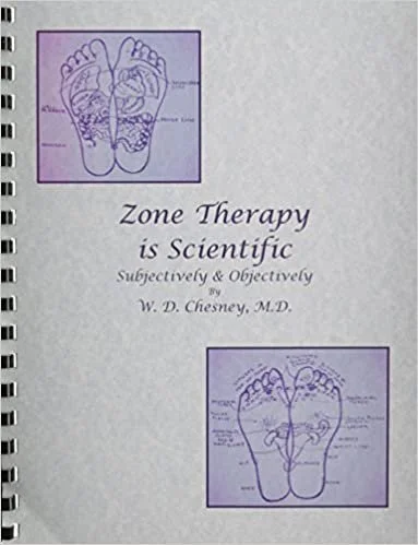 Cover of "Zone Therapy is Scientific" by W.D. Chesney with foot diagrams on a light background.