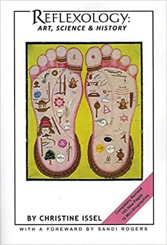 Book cover featuring reflexology foot chart with labeled pressure points.
