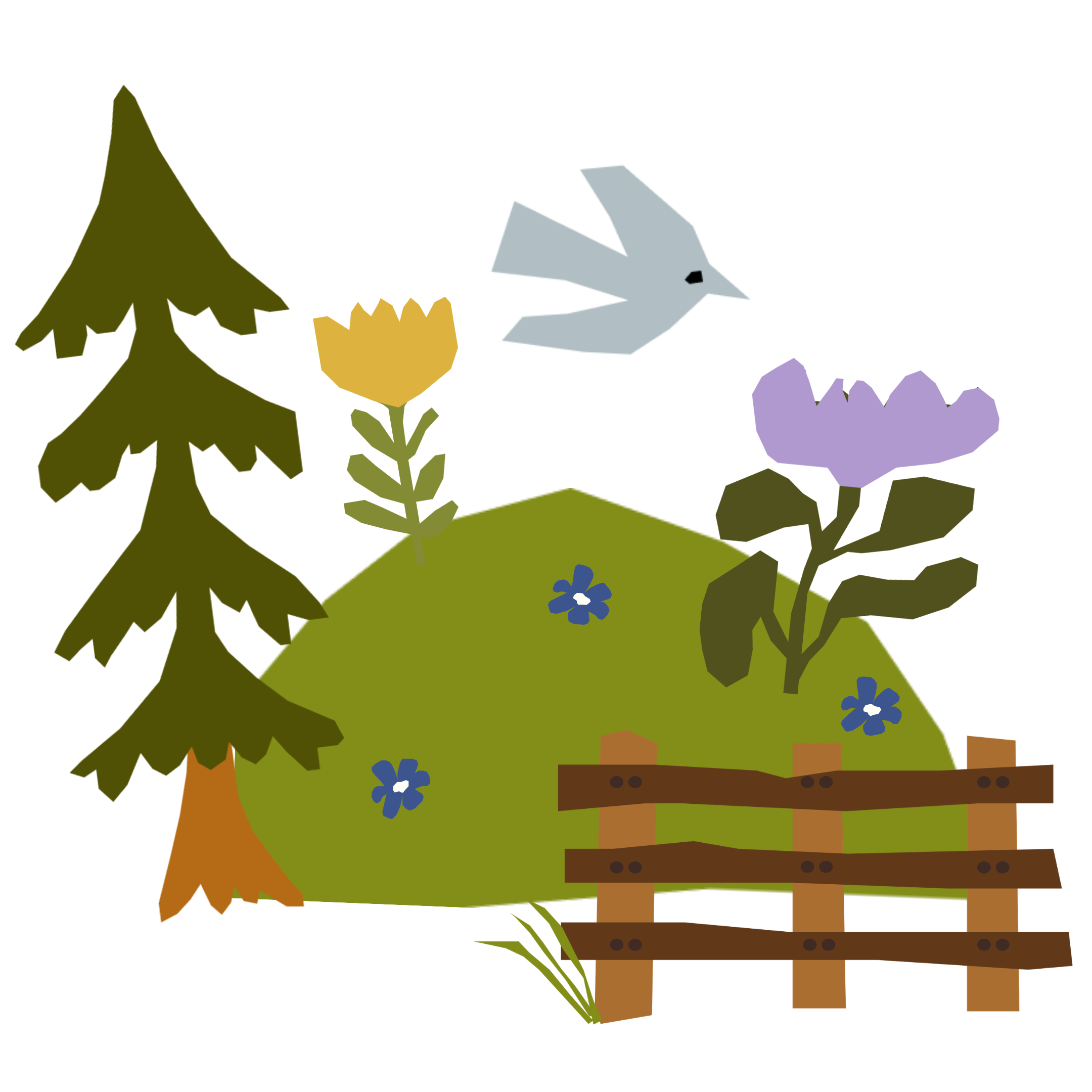 the three parts of our living system framework: trees, flowers, fence