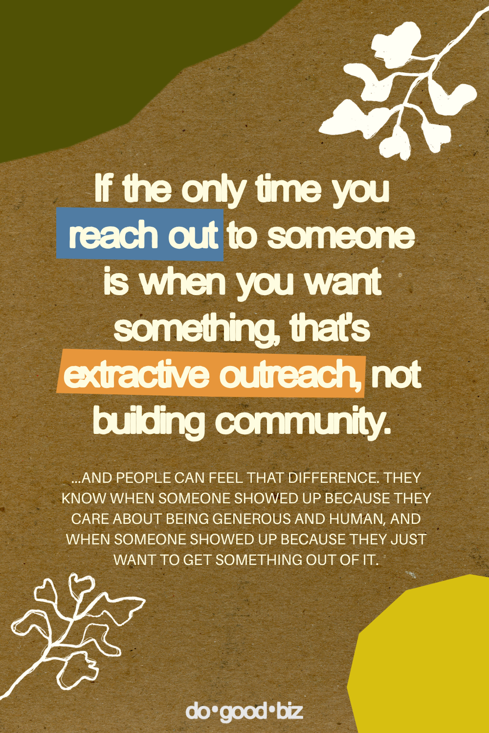 How to build community in a non-extractive way statement graphic