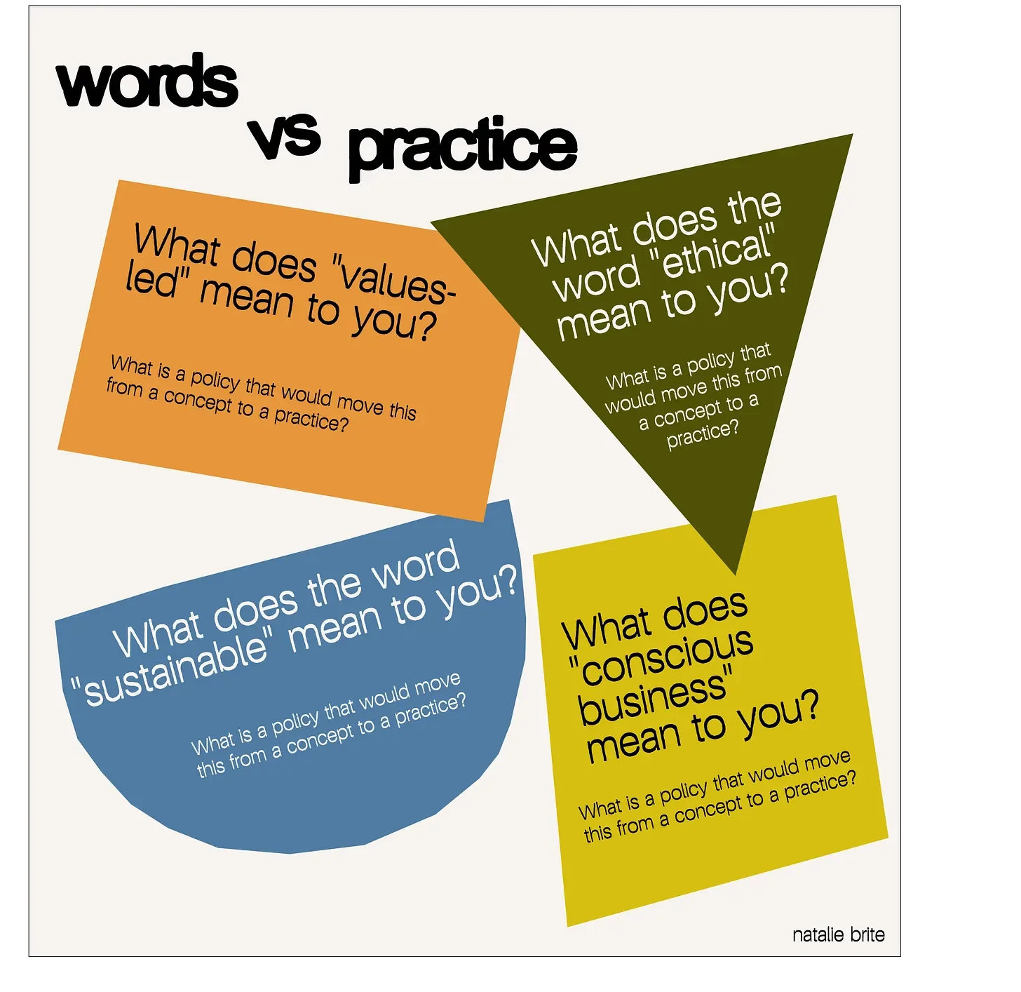 Words vs practice design representing values-led business practices — DoGoodBiz Studio
