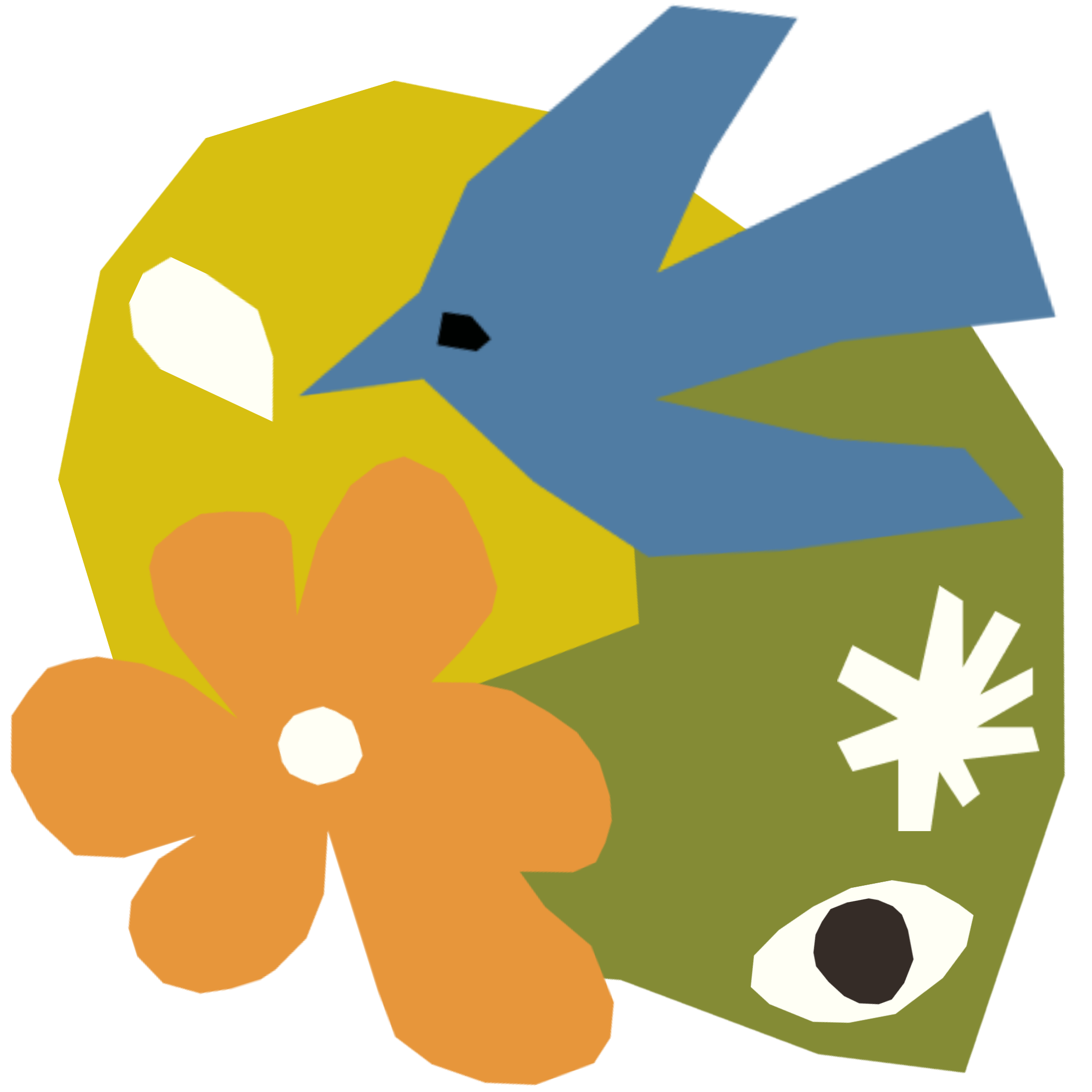 blue bird, orange flower and color shapes graphic by DoGoodBiz Studio