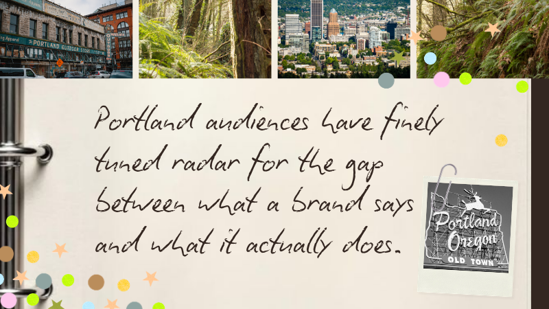Typographic quote card reading "Transparency is some of the most effective trust-building available to a conscious Portland business" — DoGoodBiz Studio ethical branding Portland Oregon