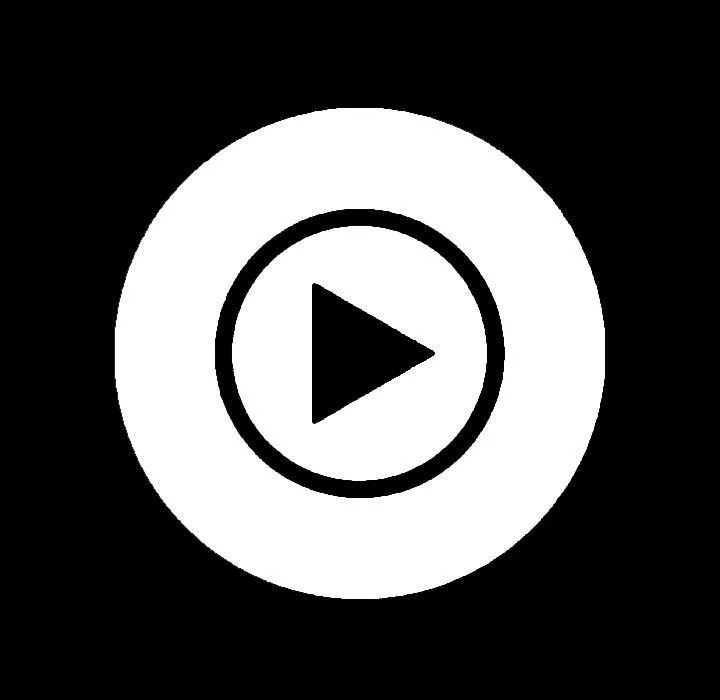 White play button icon on a black background