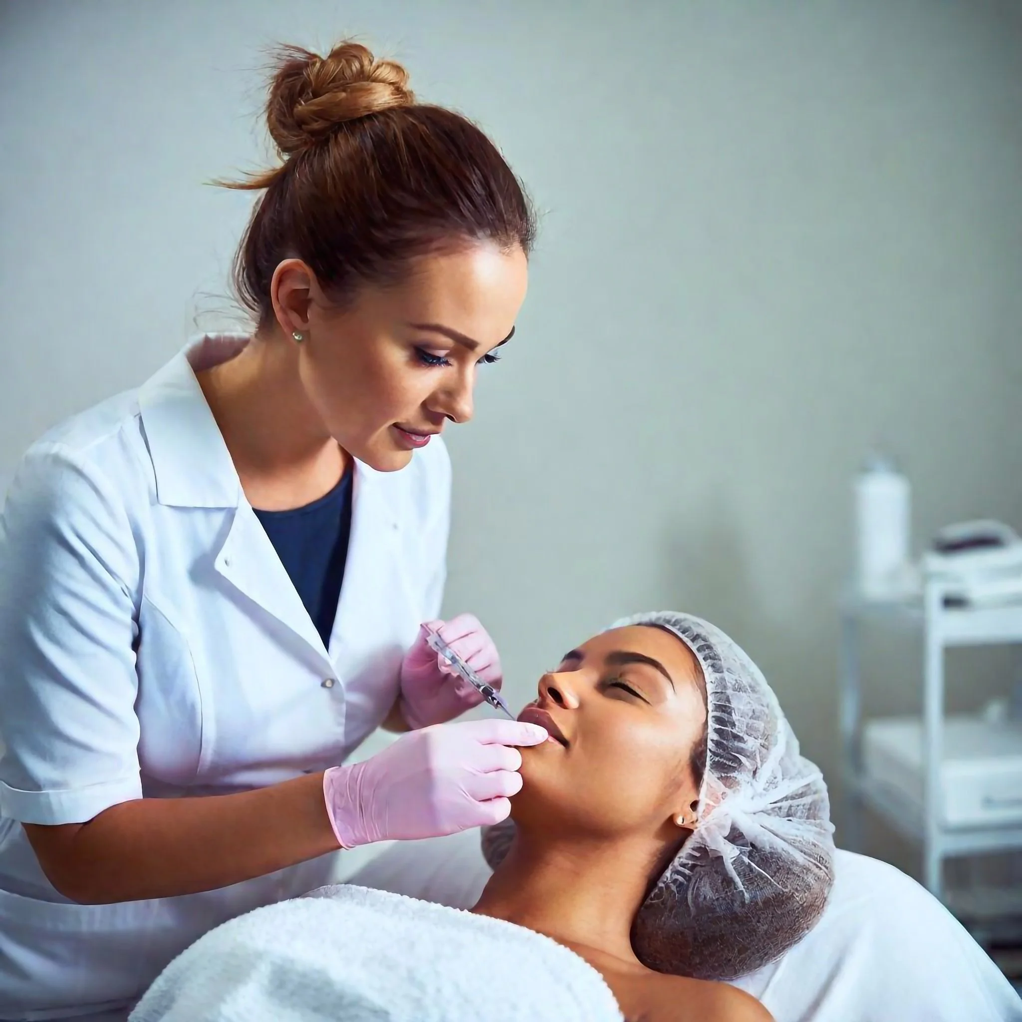 Clean, professional medical spa treatment room with neutral tones at Skin So Sweet Medspa in Huntington Beach