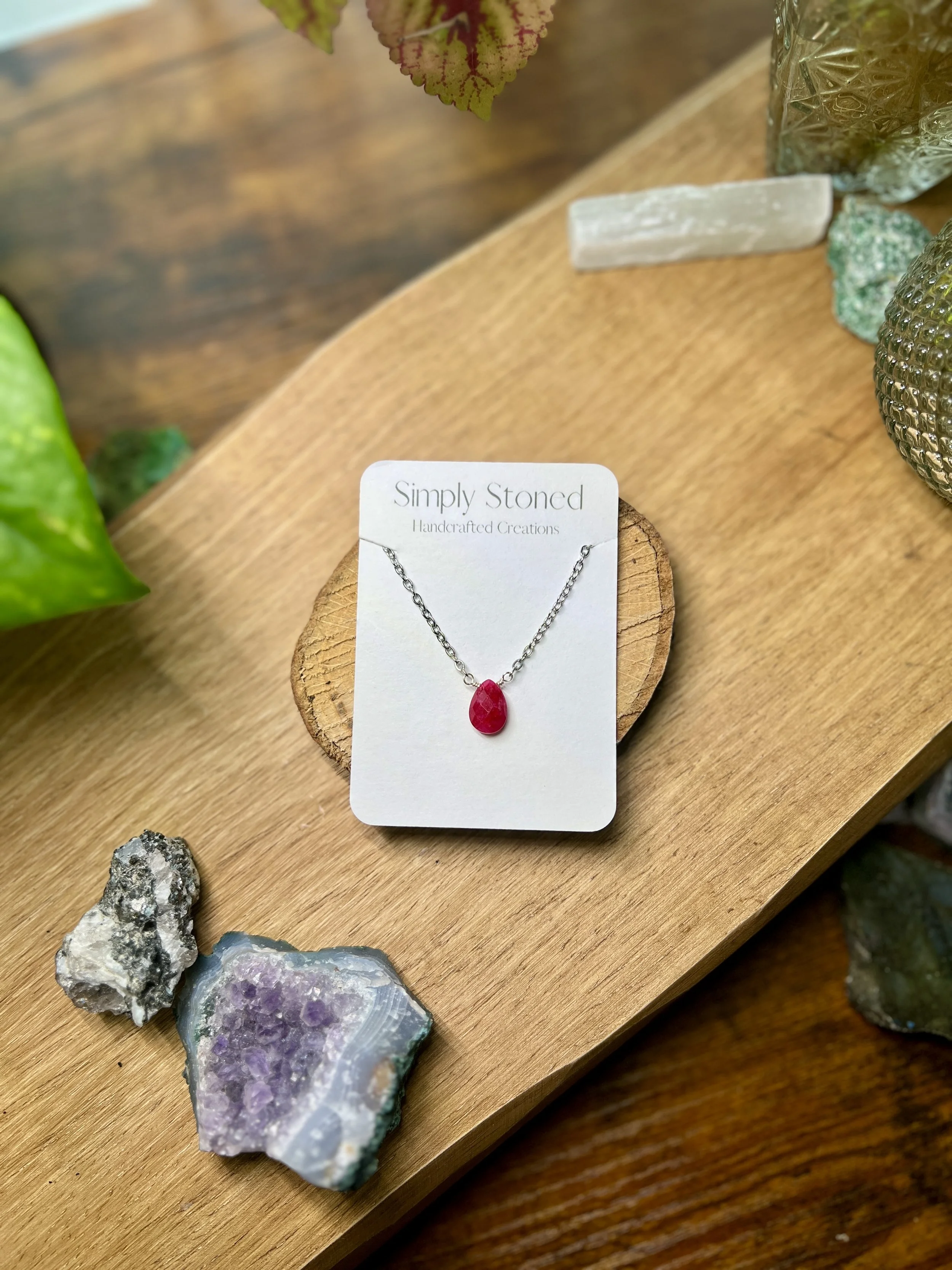 Silver Ruby Gemstone Necklace