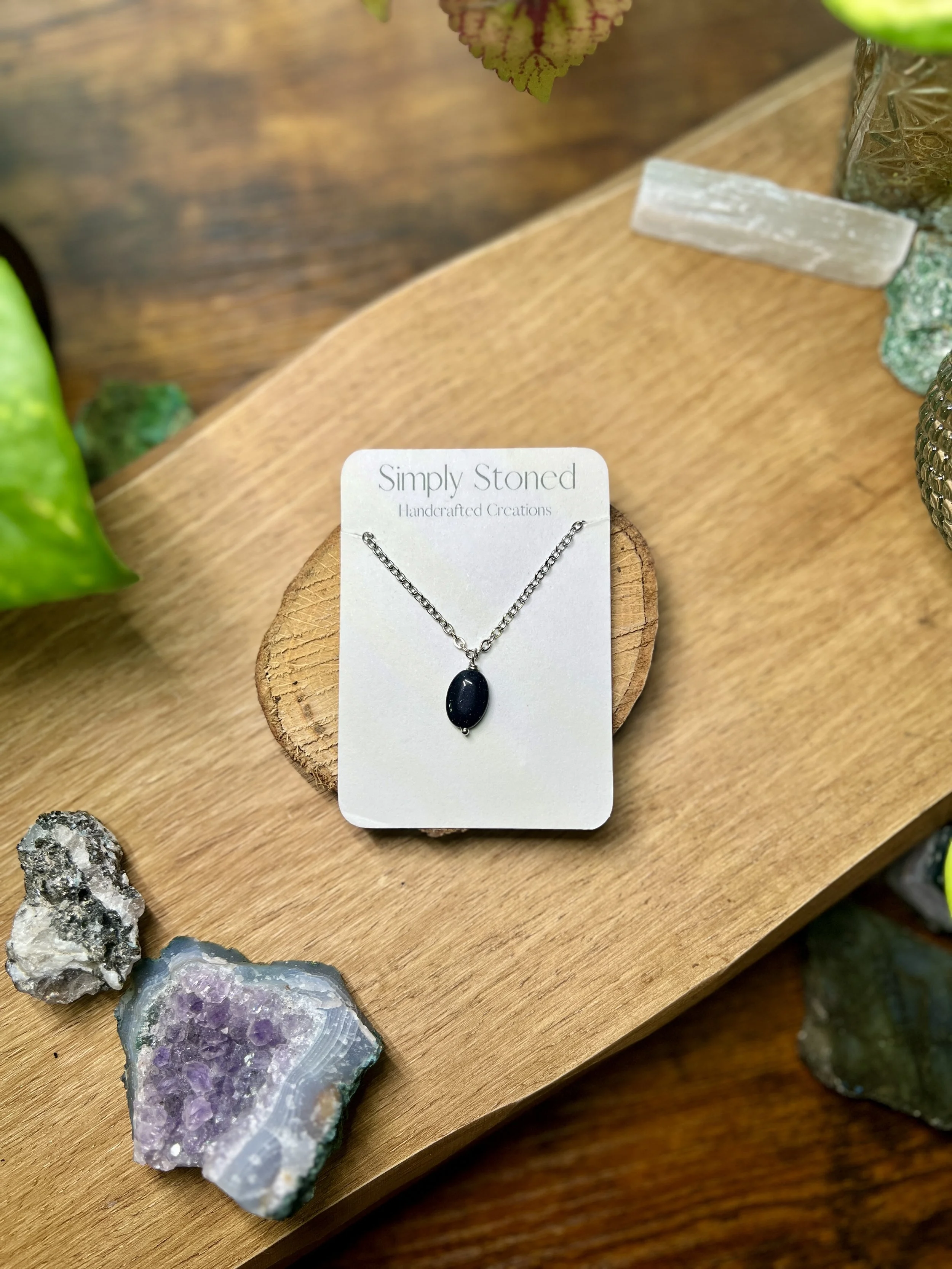 Blue Goldstone Oval Pendant