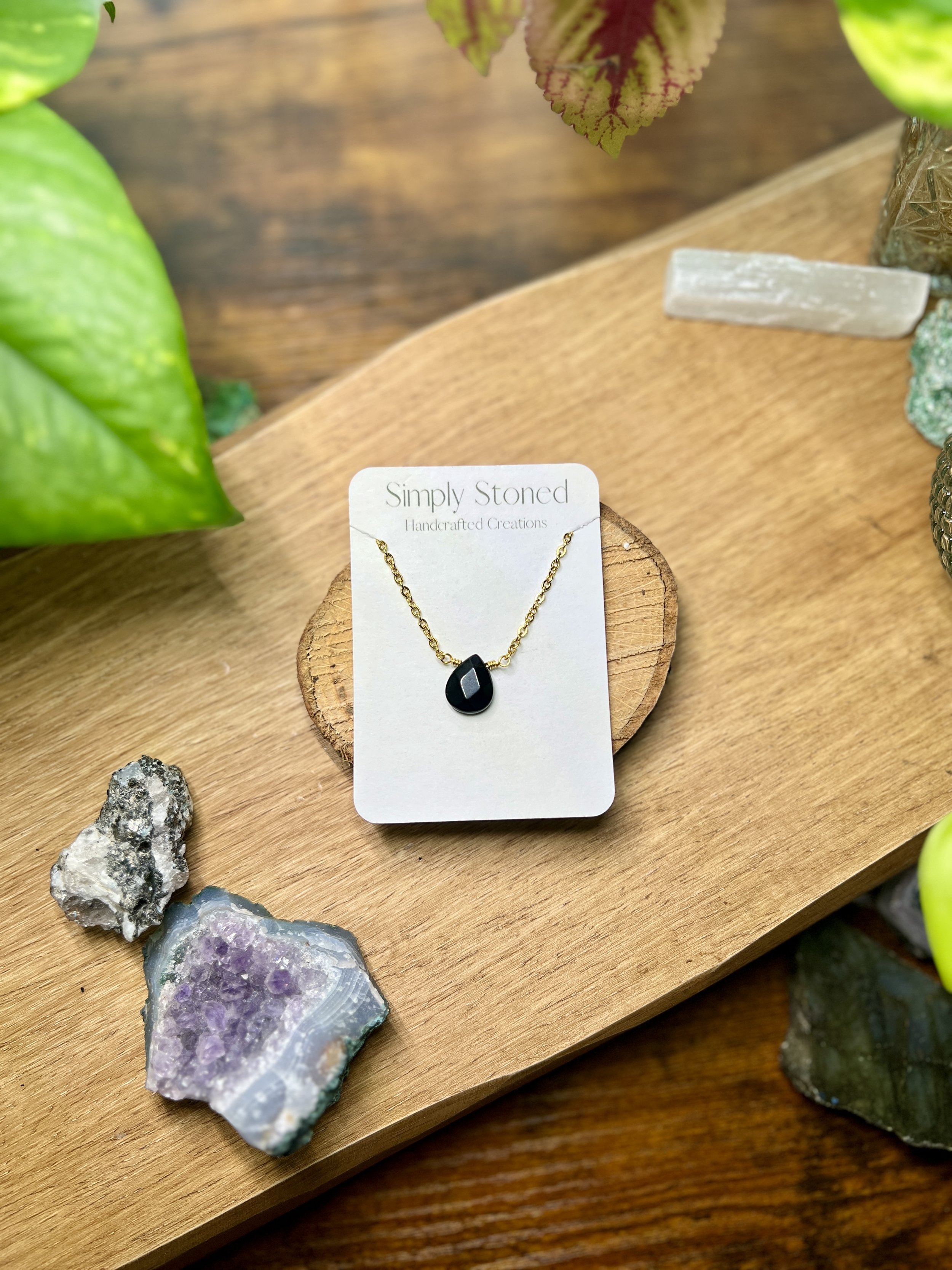 Black Obsidian Teardrop Gold Necklace