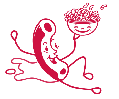 anthropomorphic noodle holding a bowl of noodles