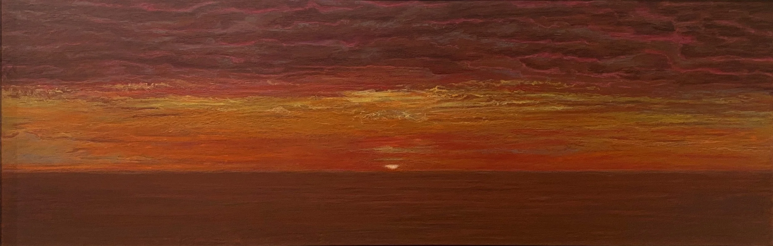 Smokey Cape Sunrise, Acrylic and oil pastel on MDF, 33 x 94 cm
