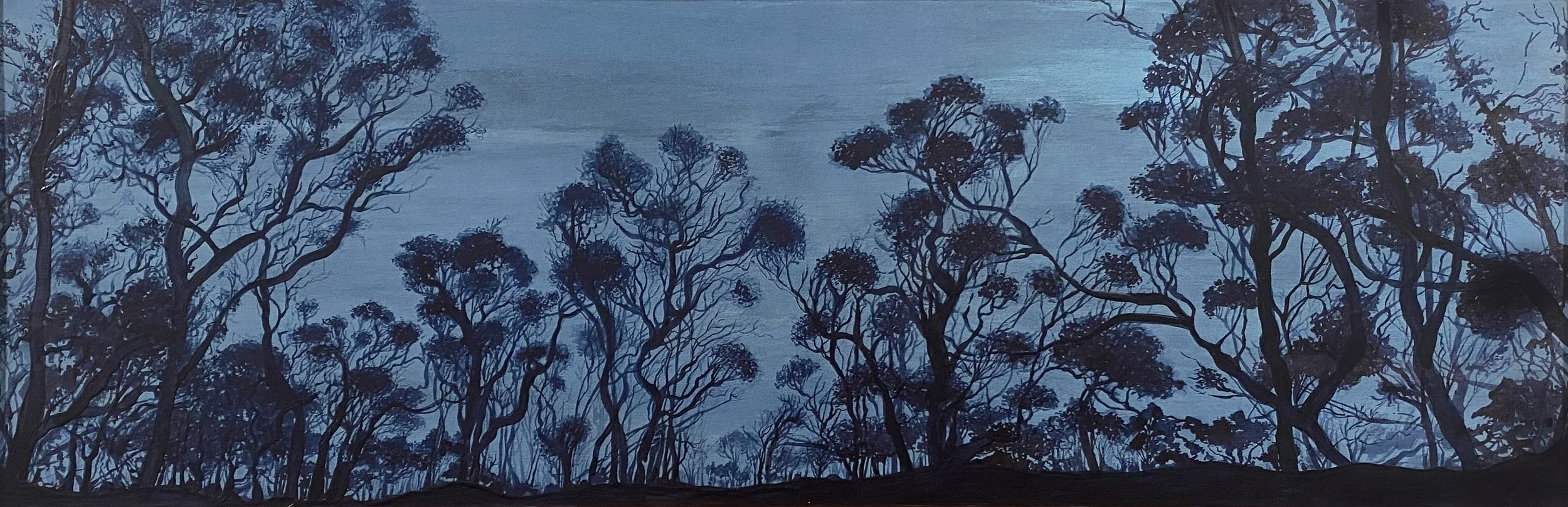 North Lawson Trail Evening, Acrylic paint and ink on plywood, 22.5 x 63 cm, Sold