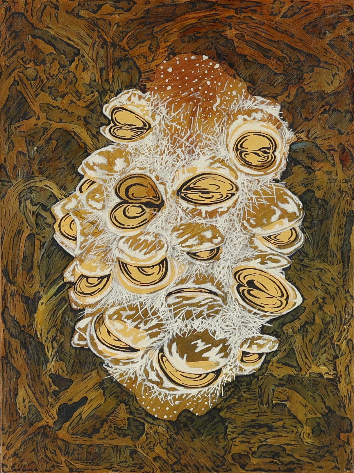 Banksia Cone, Acrylic and ink on canvas, 40 x 30