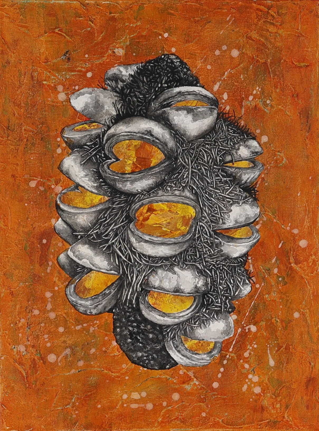 Banksia Choir, Acrylic on canvas, 40.5 x 30.5 cm