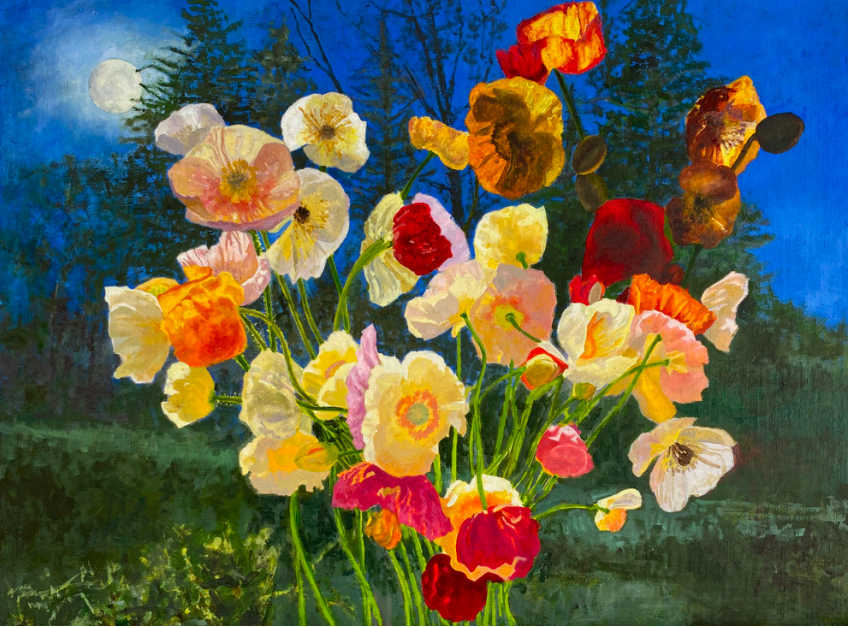 Poppies and a Rising Moon