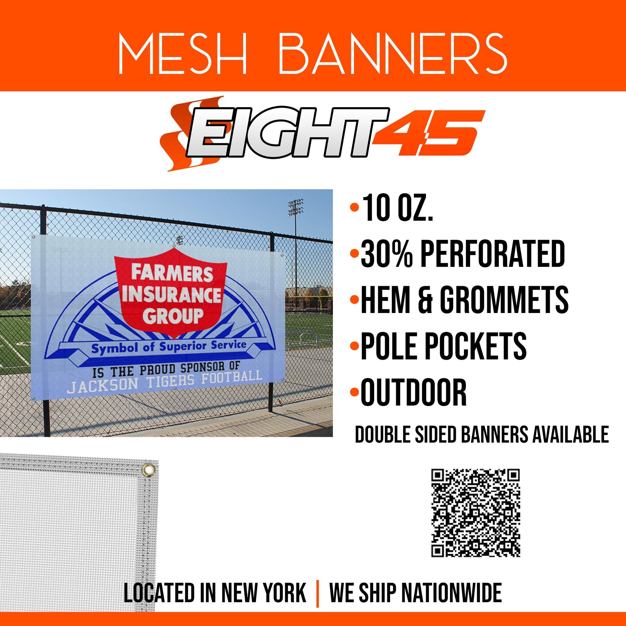 Elevate your message with our high-quality, durable mesh banners. Perfect for outdoor events, promotions, and more. These banners are designed to withstand the elements while showcasing your brand in style.

🌟 Features:

Weather-Resistant Mesh Mater