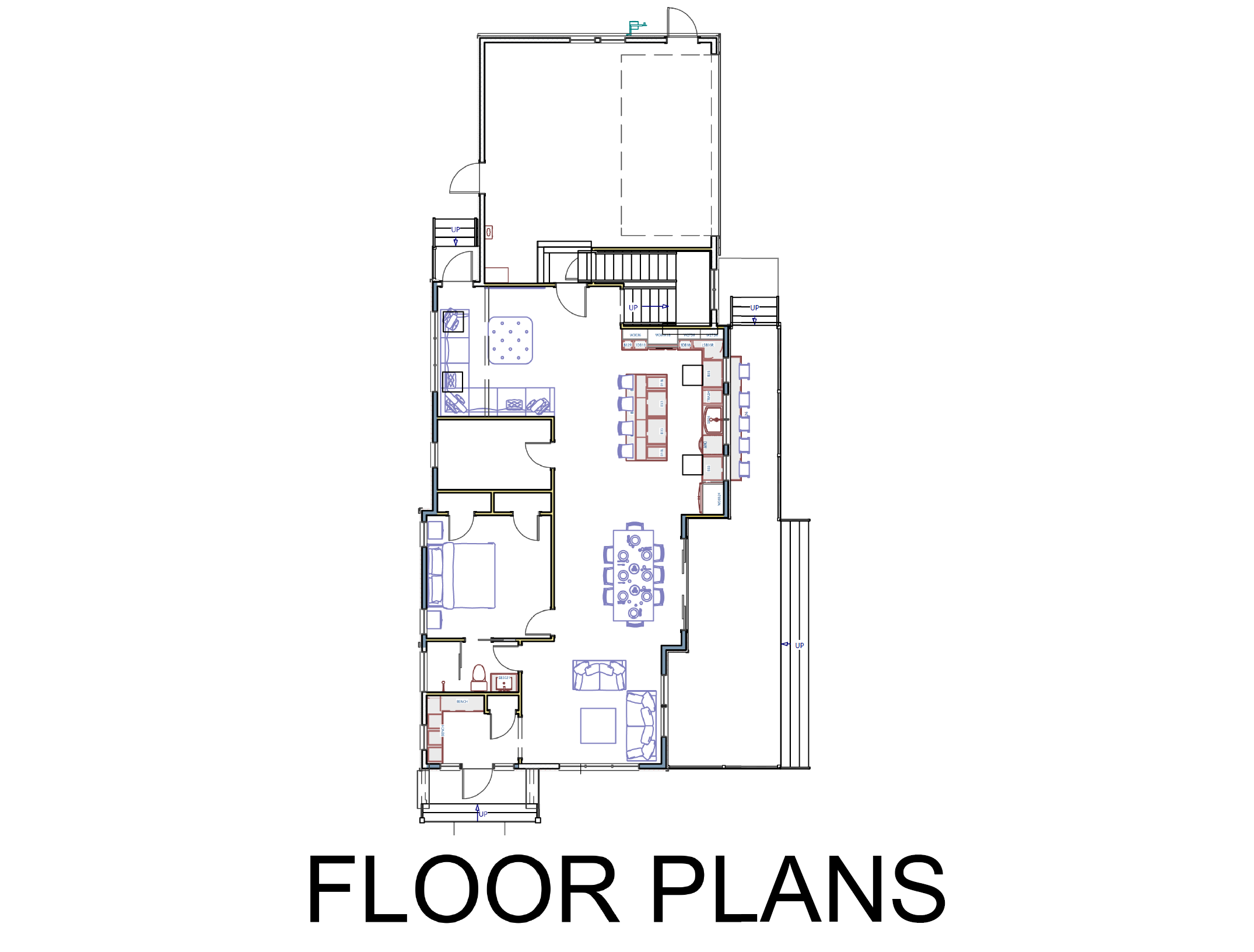 Floor plans for a house showing various rooms, including bedrooms, bathrooms, kitchen, living areas, dining area, and outdoor spaces.