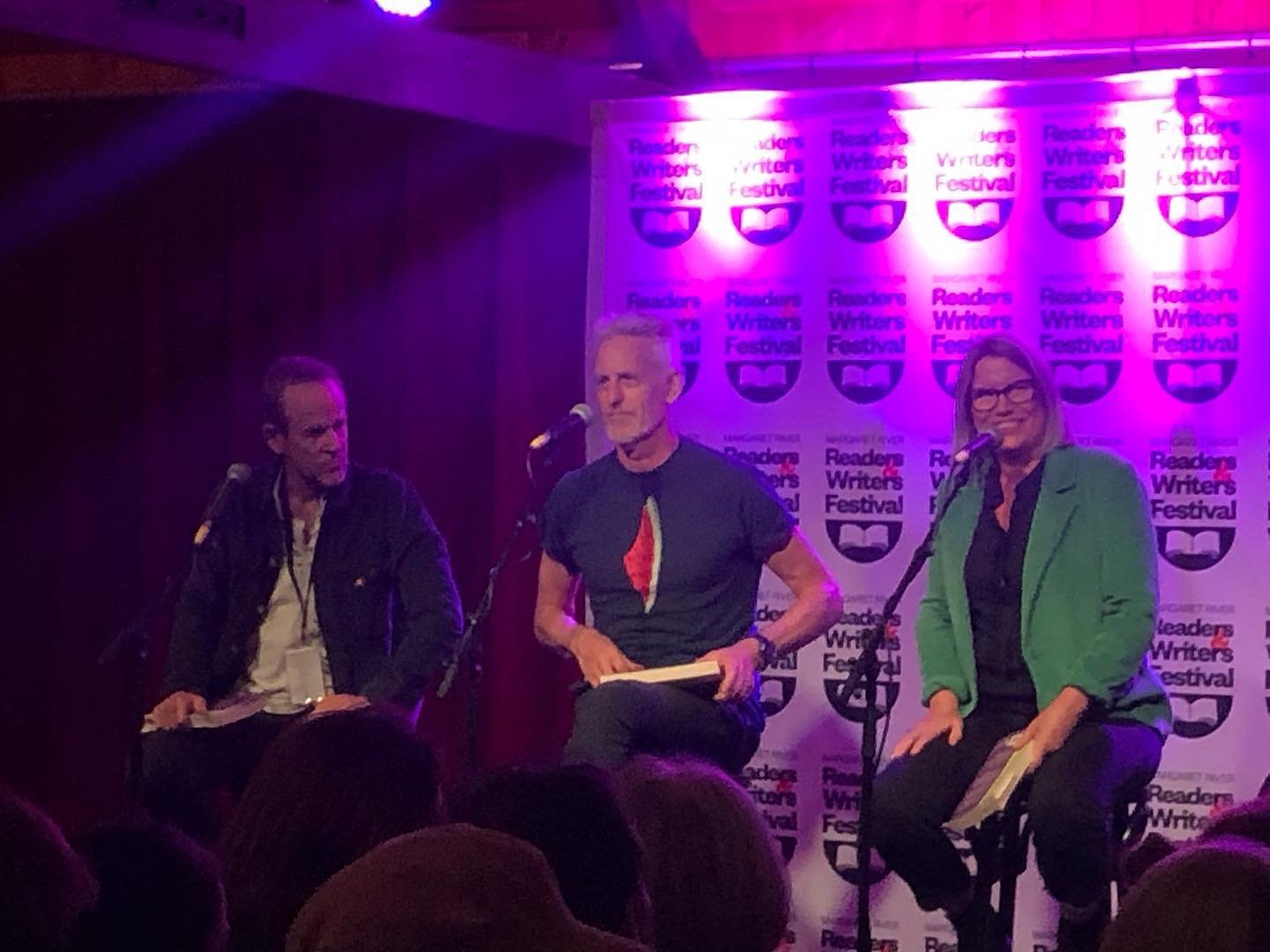 An absolute honour to share the stage with these two legends @gillianoshaughnessy and @jondoust to talk all things #intoyourarms and Nick Cave. Thank you @mrrwfestival for giving us the opportunity to share our stories and a huge shout out to the sol