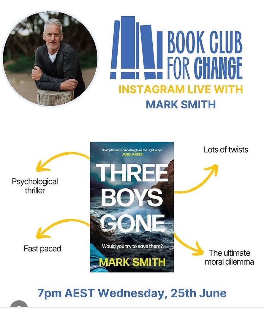 Looking forward to chatting about #threeboysgone with @chaptersforchangeau on June 25th

REPOST: @chaptersforchangeau 
Join us in two weeks on Instagram Live as we discuss &lsquo;Three Boys Gone&rsquo; with @marksmithauthor

Book club members - make 