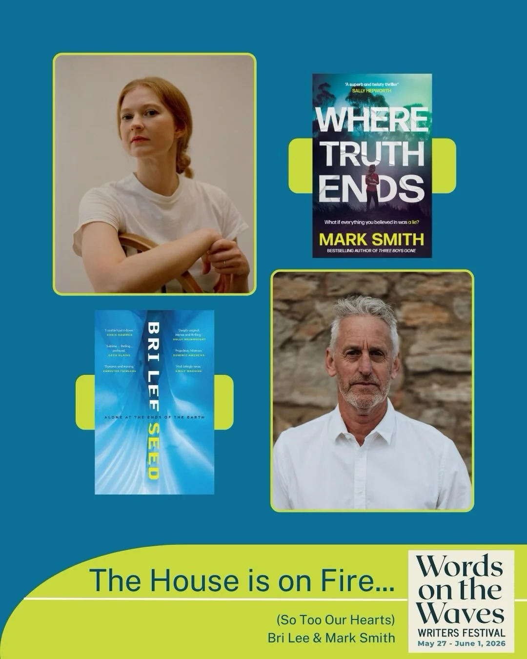 I&rsquo;m delighted to be appearing @wordsonthewaves as part of the Saturday program, sharing the stage with @bri.e.lee (whose new novel, Seed, is stunning!). Wrangling us will be the task of the inimitable @anna_downes_writer 
We&rsquo;ll be talking