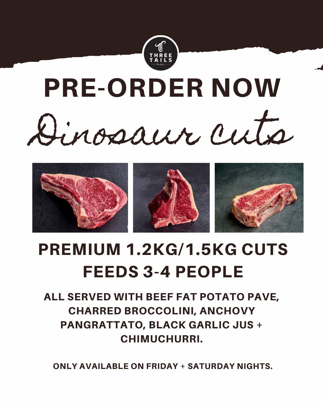 Pre-orders are now open for our new dinosaur meat cuts!

Each week, we head to the butcher to source the most insanely delicious meat selection for our special dinosaur cuts.

This is premium 1.2kg - 1.5kg meat, designed to feed 3-4 people. All cuts 