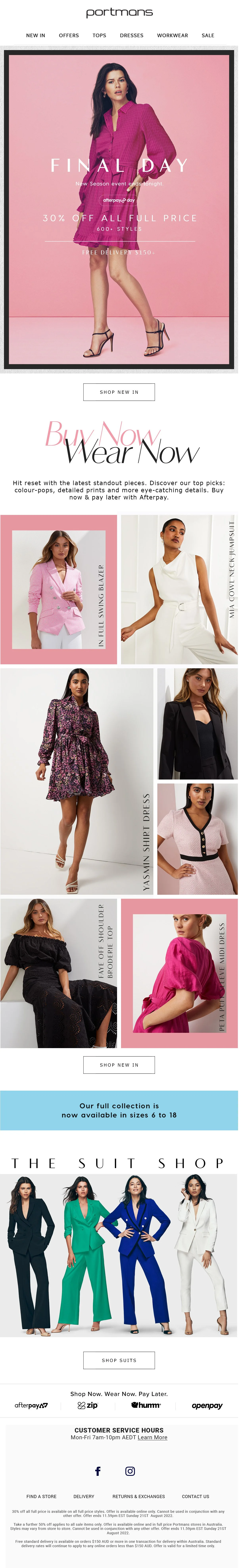 Portmans Final Day sale email campaign design by Lauren Bird Design — showing hero banner, product grid layout, and HTML email build for Australian fashion retailer