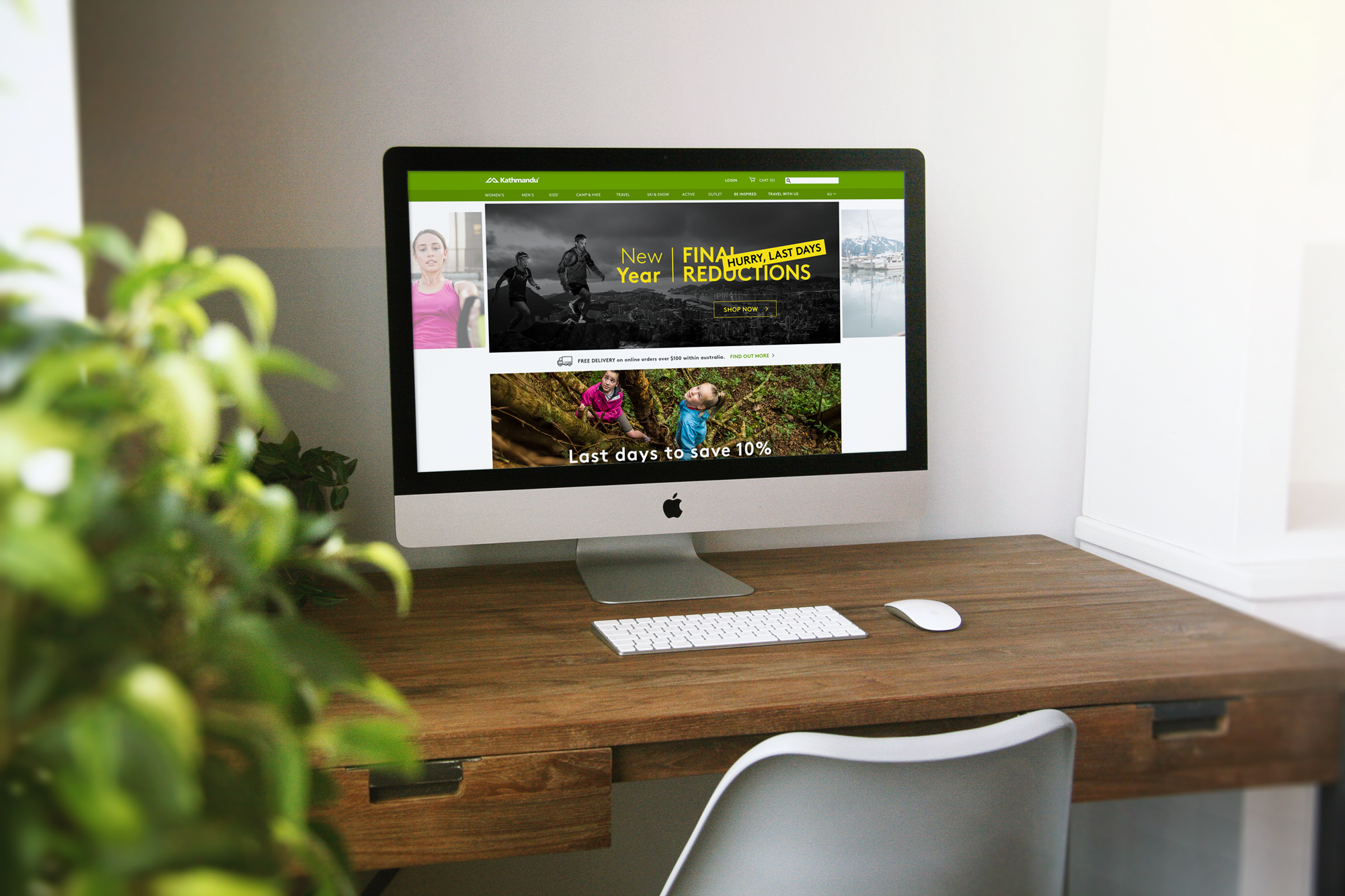 Kathmandu website and email campaign design displayed on iMac desktop — senior campaign design work by Lauren Bird Design Bathurst NSW