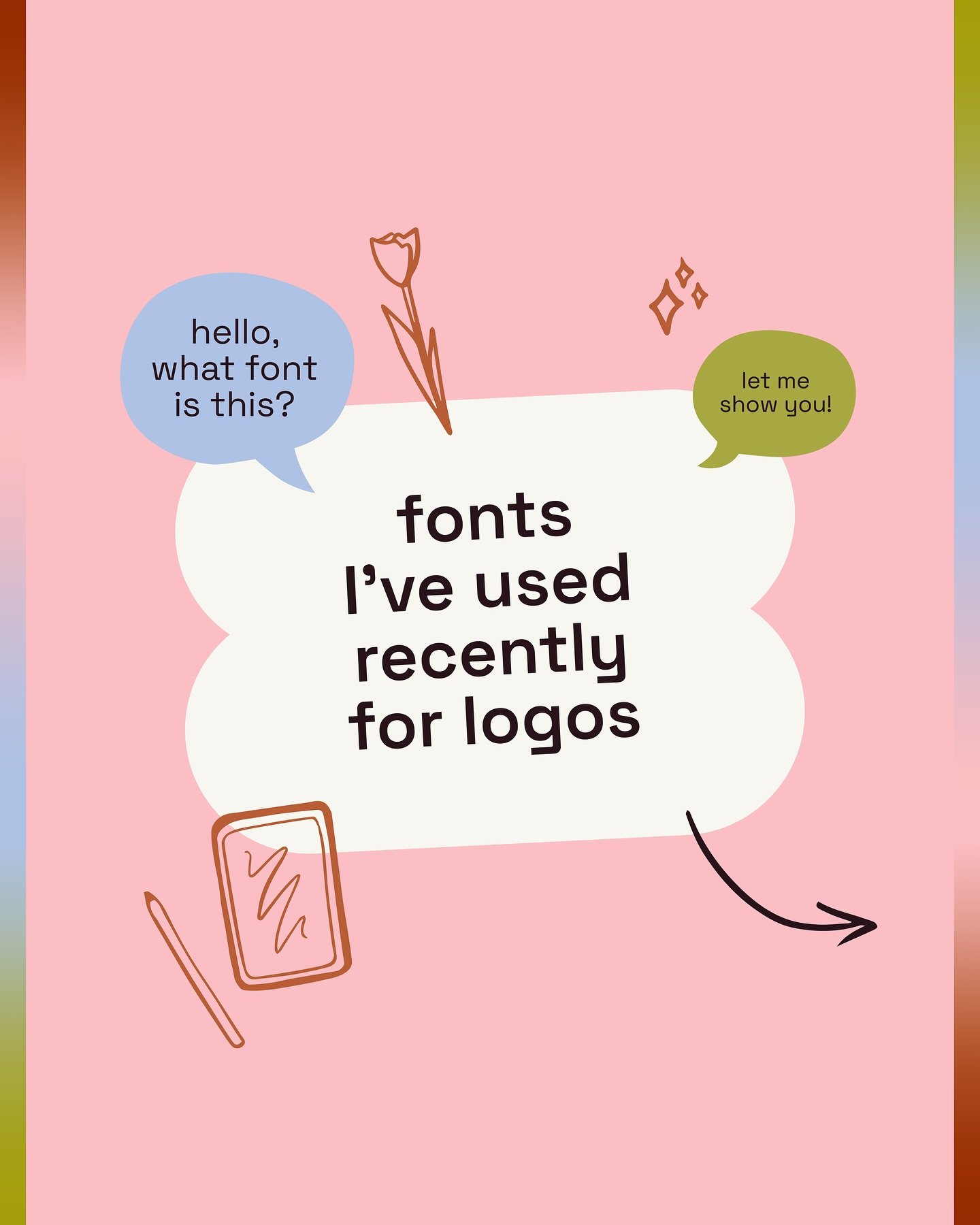 aaah finally back for another of theeeese with all that logotype font inspo! fonts I&rsquo;ve used for logotypes ✨👀 this one also includes some older projects (so not really &quot;recently&quot; like the first slide suggests 🤭)

I love seeing other
