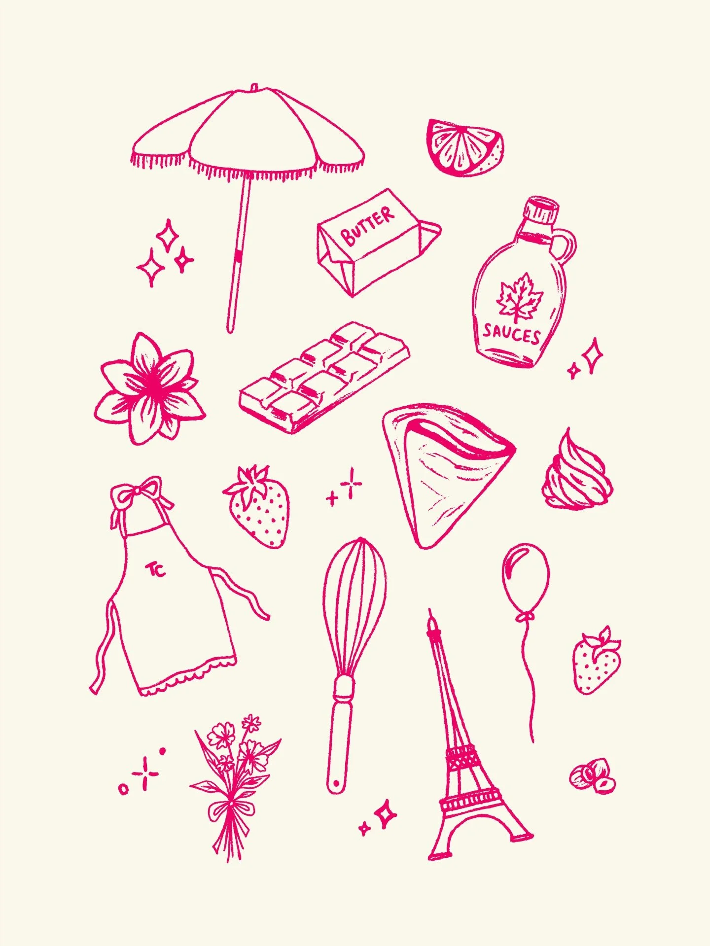 a closer look at the illustrations created for Tassine Creperie ✨ I absolutely loooooove how they turned out, so artisanal yet elegant &amp; bold!

Tassine Creperie is a premium French crepe cart brand. By serving artisinal crepes with customized top