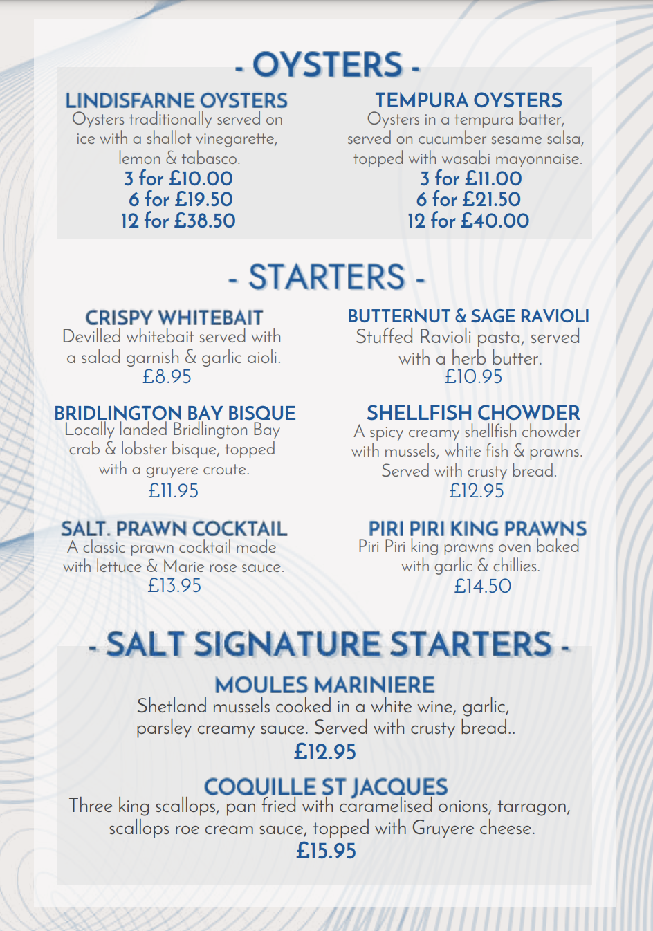 Salt Menus Harrison Leisure