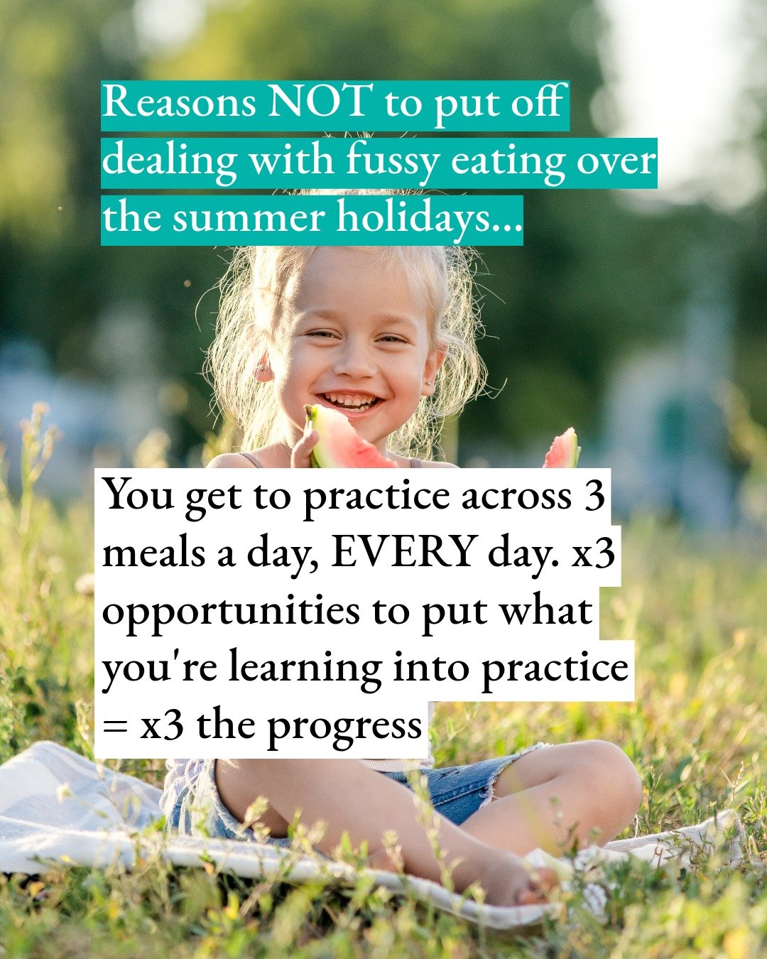 Still on the fence about starting Picky Eater Parenting this summer? Here are 5 reasons why the holidays are actually the best time to do it. 👆 Swipe through.

Kids are calmer. You're together for every meal. No lunchbox stress. And by September, yo