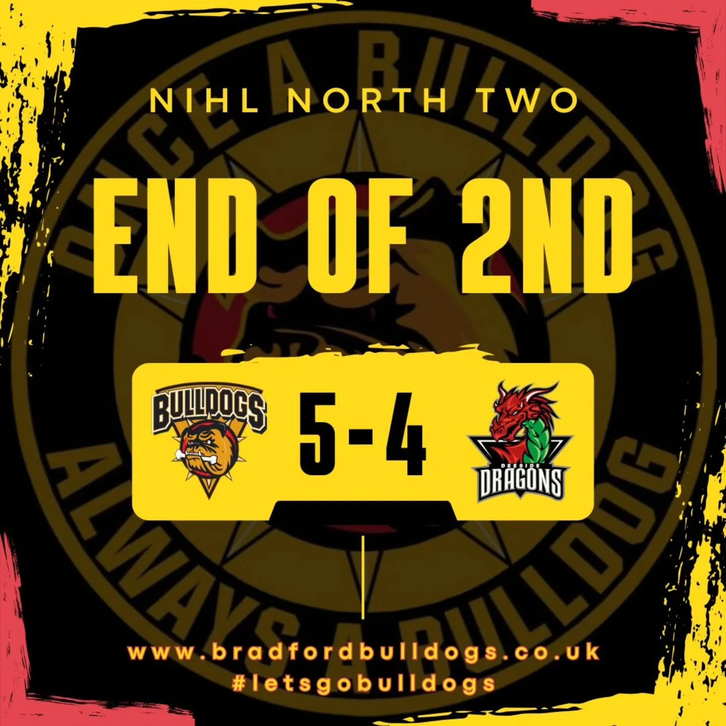 Tight affair after 40 minutes at The Pound, the Dragons hit back and we are now edging this contest by just the one goal! 

All to play for in the third! 

#letsgobulldogs🏒