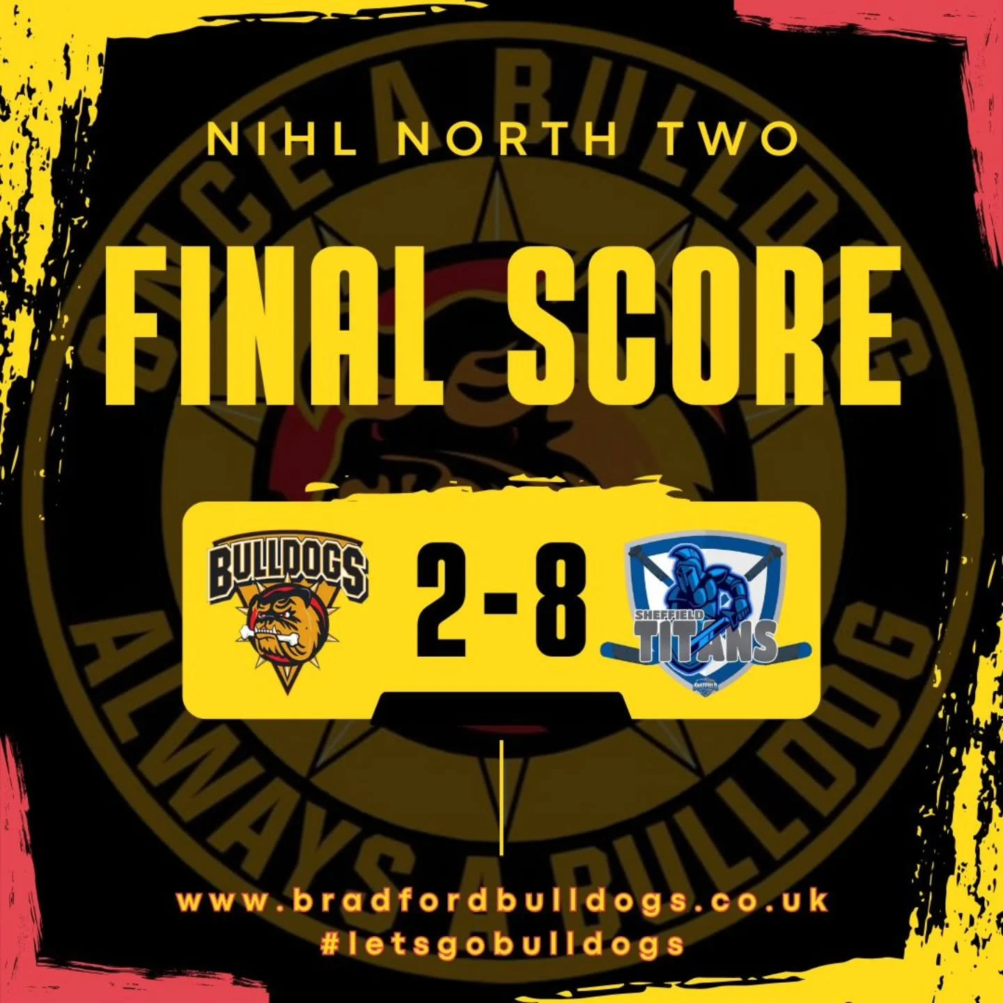 GAME OVER 

Much better third period from the Bulldogs - but not enough to take anything from the game against @sheffieldtitansicehockey ! 

We go again next Sunday - back at The Pound - when we take on @coventrynihlblaze 

#letsgobulldogs🏒 
#onceab